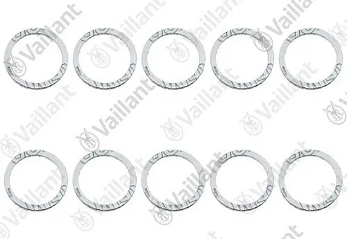 Dichtungen in runder Form, angeordnet in zwei Reihen. Produkt der Marke Vaillant, geeignet für verschiedene Anwendungen im Heizungsbereich.